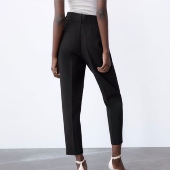 High-Waist Black Belted Tapered Pants - Picture 2 of 3